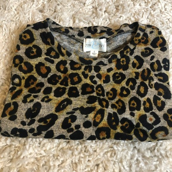 Jun & Ivy Made in USA Sz L Leopard Print LS Midi Dress Chic - Picture 8 of 8